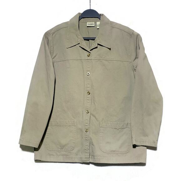 Classic Elements Khaki Utility Jacket Women's Size Large Brown Tan Cotton - Picture 1 of 7
